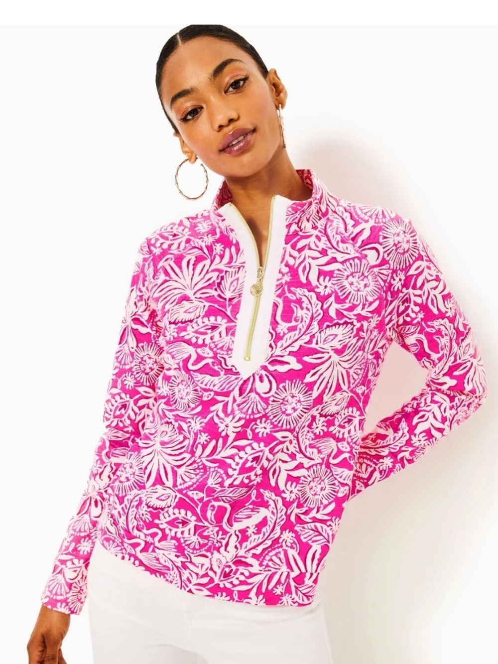 Lilly Pulitzer Ashlee Pullover Passion Fruit Pink Absolutely Flamazing Size L